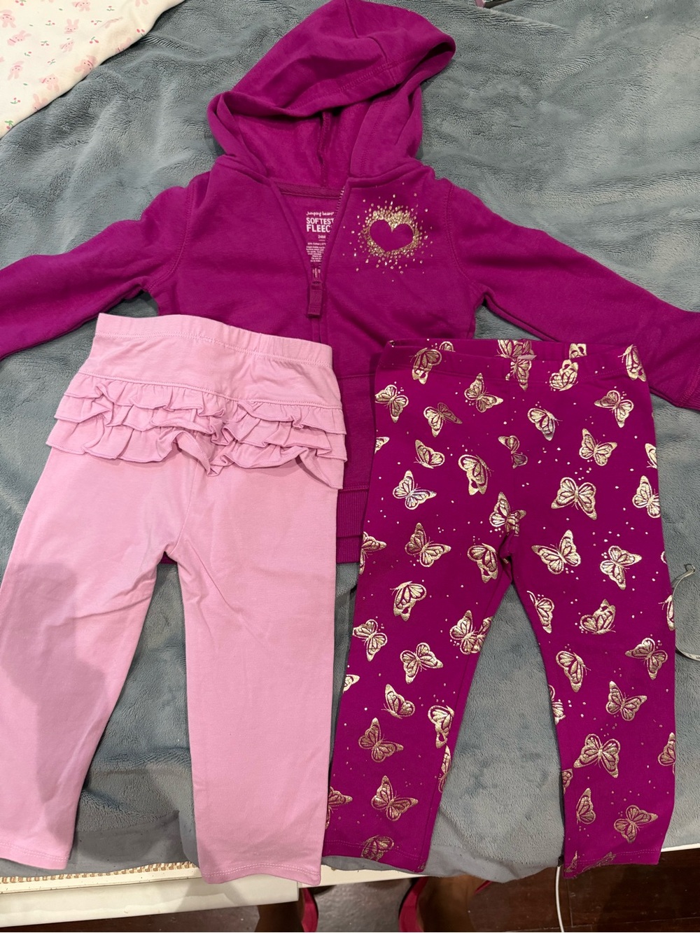3 piece Purple Heart Hoodie & Pink Leggings Set - Girls
